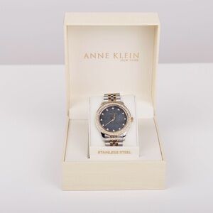 Anne Klein 12/7743BMTT Black MOP Crystal Two-Tone Stainless Steel Watch